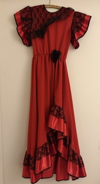 Spaanse jurk Flamenco maat 140, Ophalen, Zo goed als nieuw, 134 t/m 140, Meisje