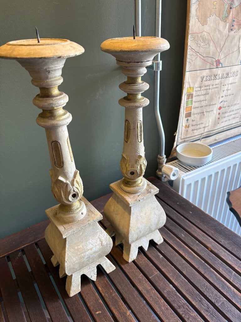 Prachtige Set Frans Brocante Kaarsen Kandelaren., Ophalen of Verzenden
