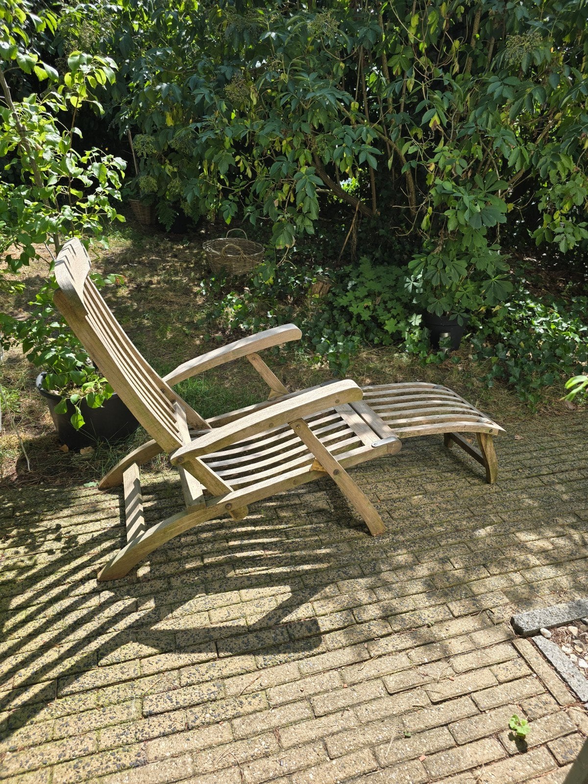 mooie  teakhouten deckchair, Ophalen, Gebruikt, Teakhout, Verstelbaar