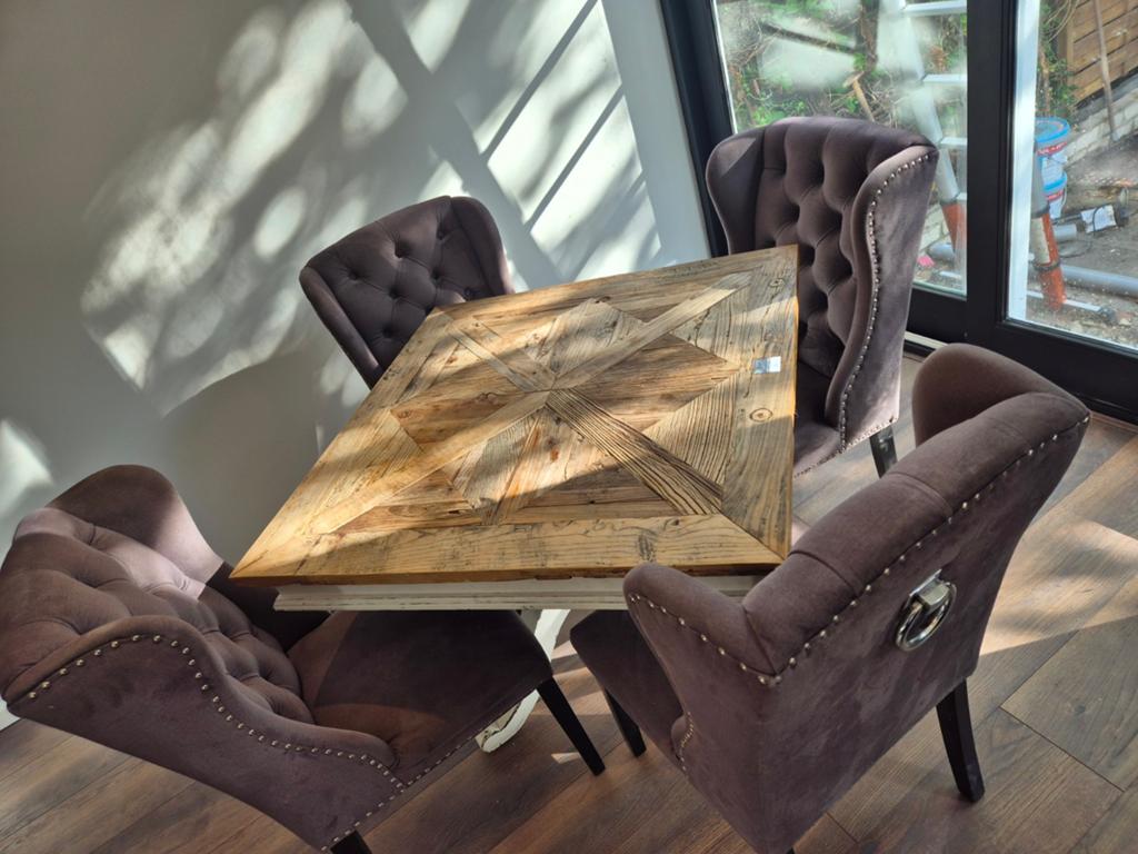 Riviera maison driftwood belvedere eettafel met stoelen, Ophalen, Vierkant, Vier personen, 100 tot 150 cm