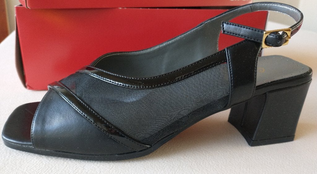 Zwarte damesschoenen met open hiel en teen van Comfort, Schoenen met lage hakken, Zwart, Nieuw, Ophalen of Verzenden