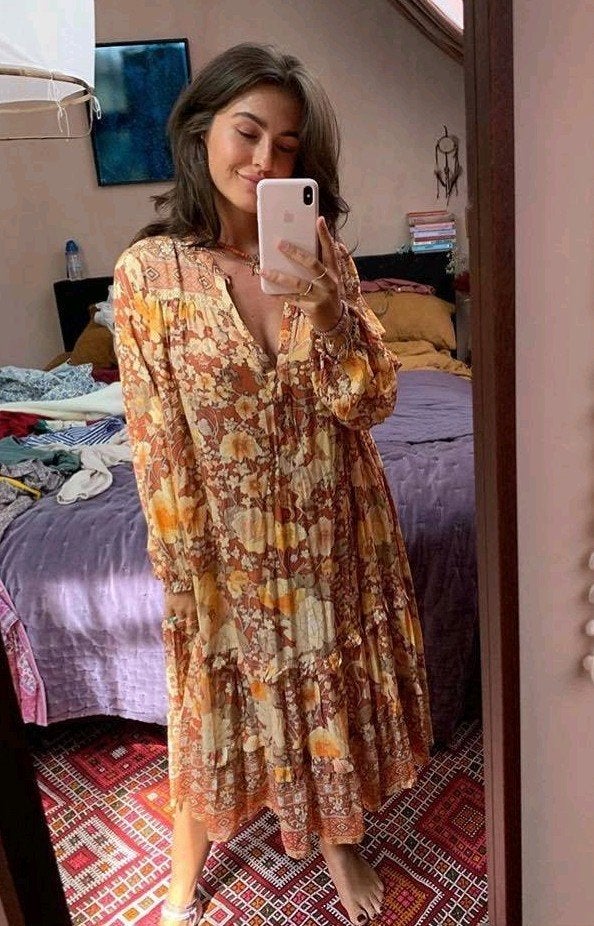 Spell & The Gypsy maxi jurk Romy Boomsma bohemian Medium, Kleding | Dames, Maat 38/40 (M), Bruin, Verzenden, Zo goed als nieuw