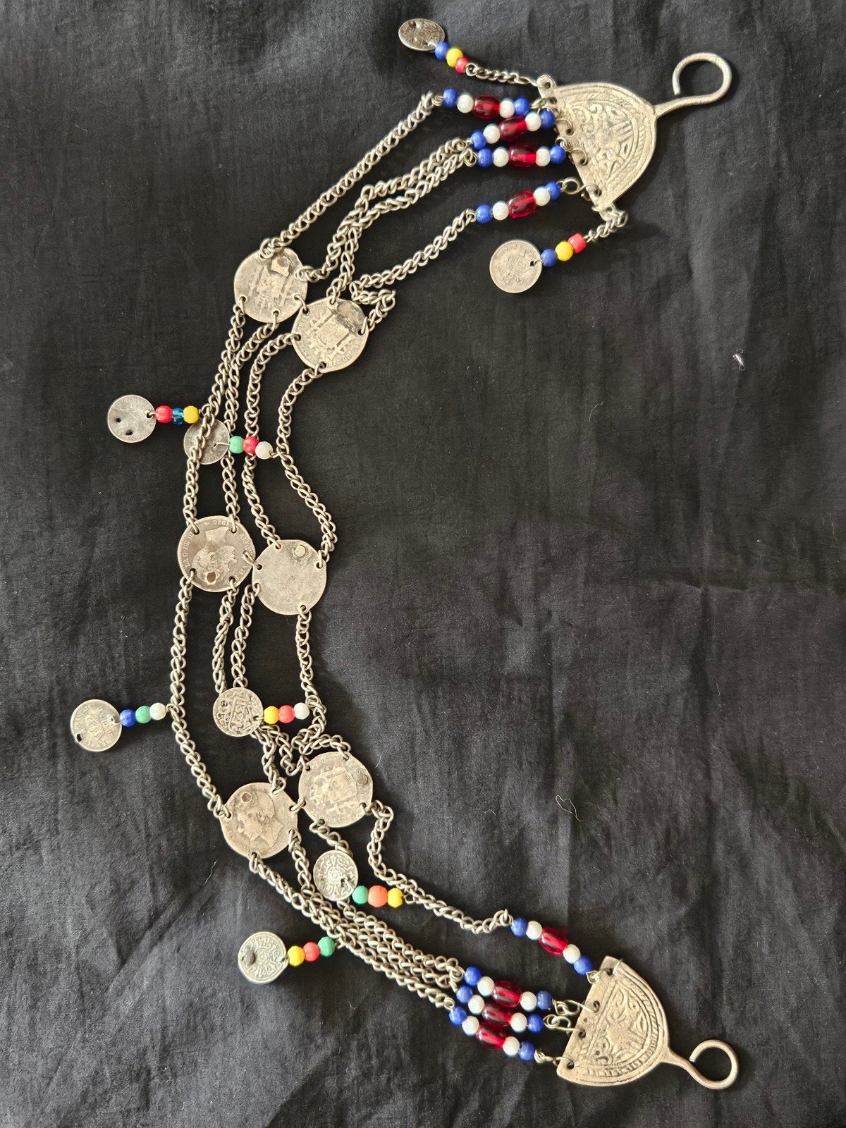 zilveren berber Ketting hoofdtooi met zilveren Munten en Kra, Ophalen of Verzenden