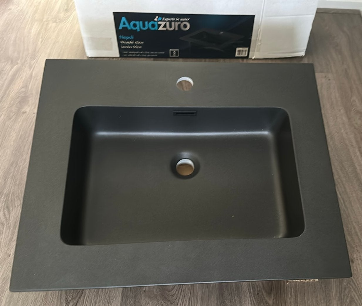 AquaZuro 60cm zwart composiet wastafel incl. plug, Ophalen, Nieuw, Wastafel