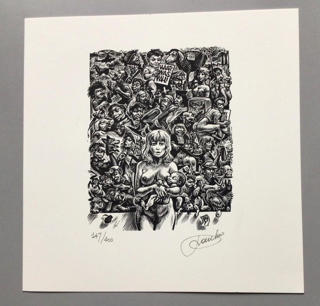 Frank van Damme - houtgravure, Waar was Wally, Antiek en Kunst, Ophalen of Verzenden