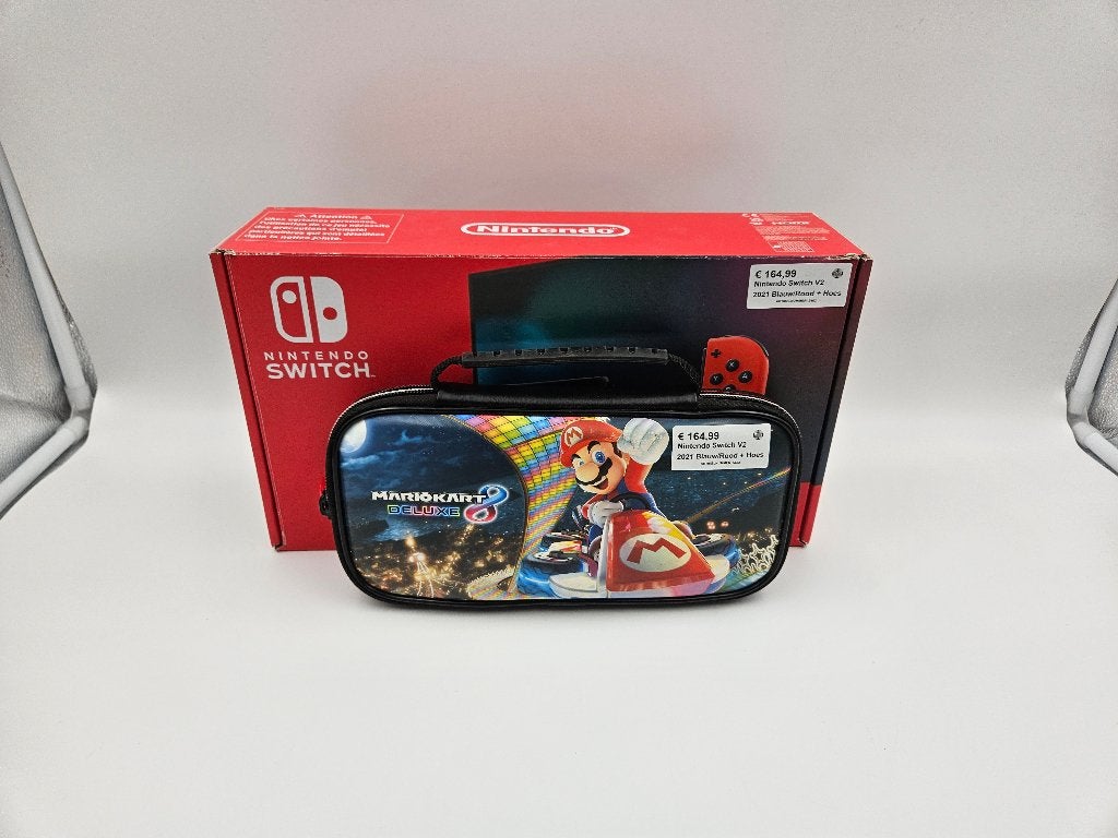 Nintendo Switch V2 2021 Blauw/Rood + Hoes, Spelcomputers en Games, Spelcomputers | Nintendo Switch, Zo goed als nieuw, Switch 2019 Upgrade