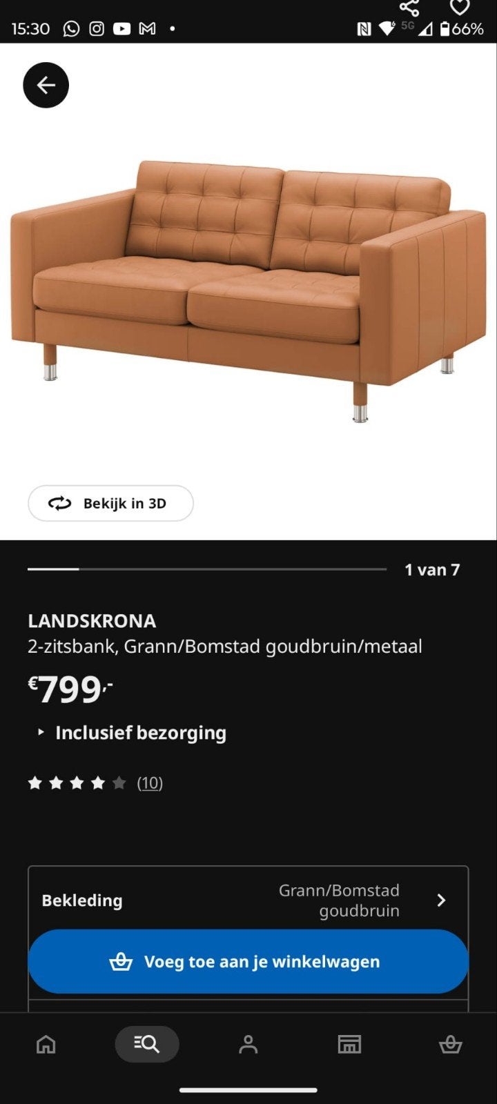 2 zits landskrona leren bank goudbruin, Ophalen, Gebruikt, 150 tot 200 cm, Tweepersoons