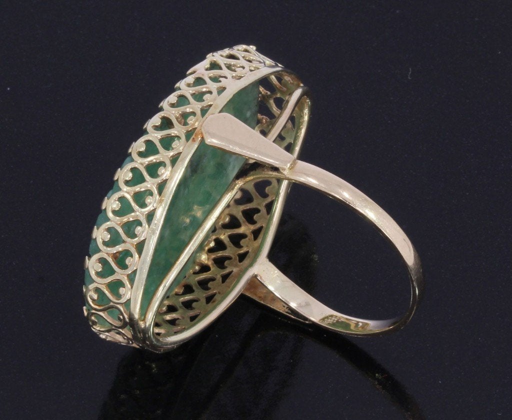 Jade Nefriet robuuste 14k gouden vintage ring dames luxe, Voordeelsieraden, Verzenden, 19 tot 20, Zo goed als nieuw