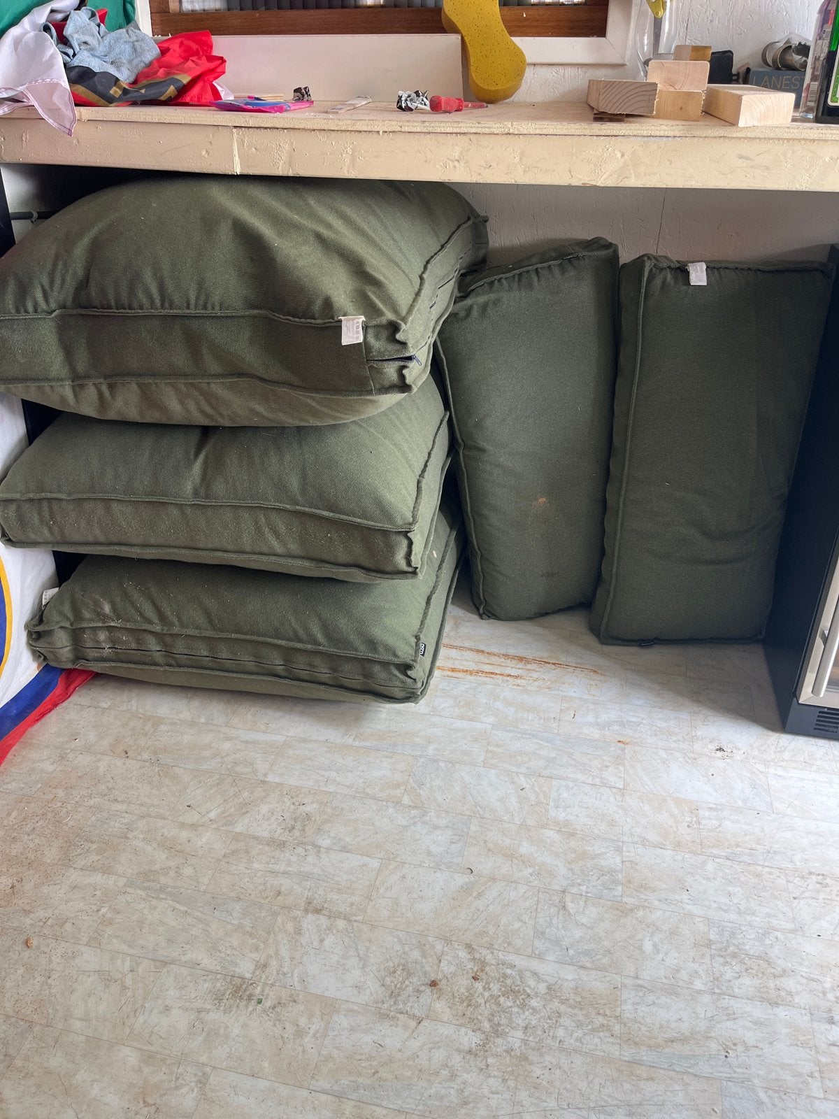 Gebruikte groene palletkussens (3x 75x75, 2x 37,5x75), Gebruikt, Palletkussen, Vierkant, Ophalen of Verzenden