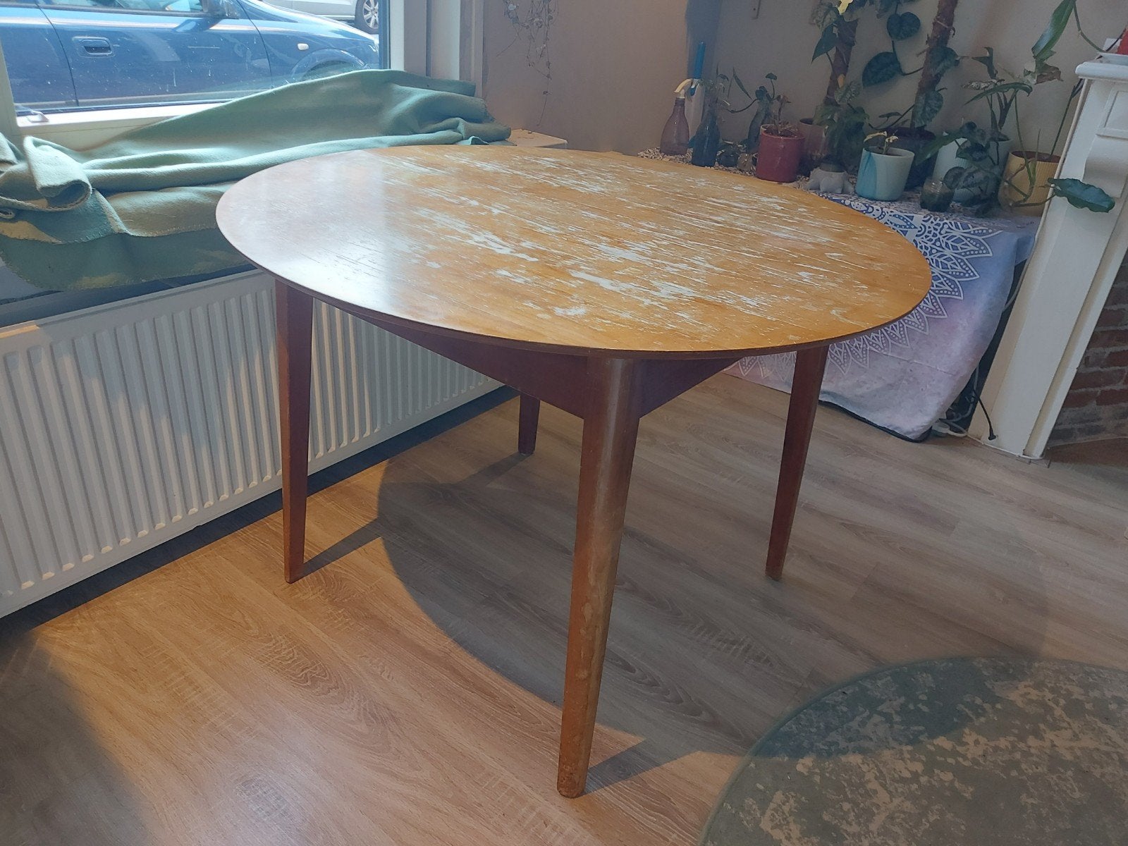 Houten uitklapbare eettafel, Huis en Inrichting, Tafels | Eettafels, Ophalen, Gebruikt, Rond, Hout