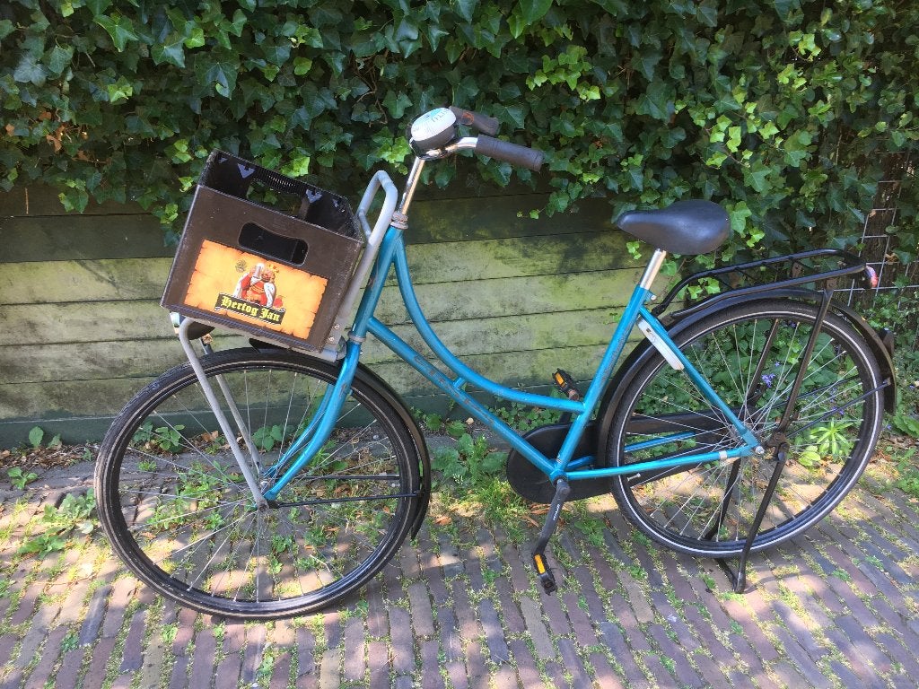 Oma fiets 28 inch, slot, verlichting, fra 52cm, kratje voor, Fietsen en Brommers, Terugtraprem, Gebruikt, 47 tot 50 cm, Handrem