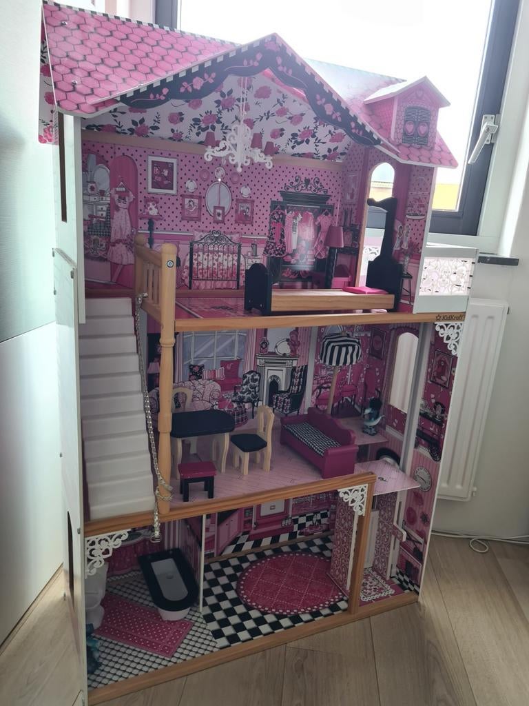 Kitkraft Poppenhuis - Roze Droomhuis met Meubels, Ophalen of Verzenden, Zo goed als nieuw, Poppenhuis