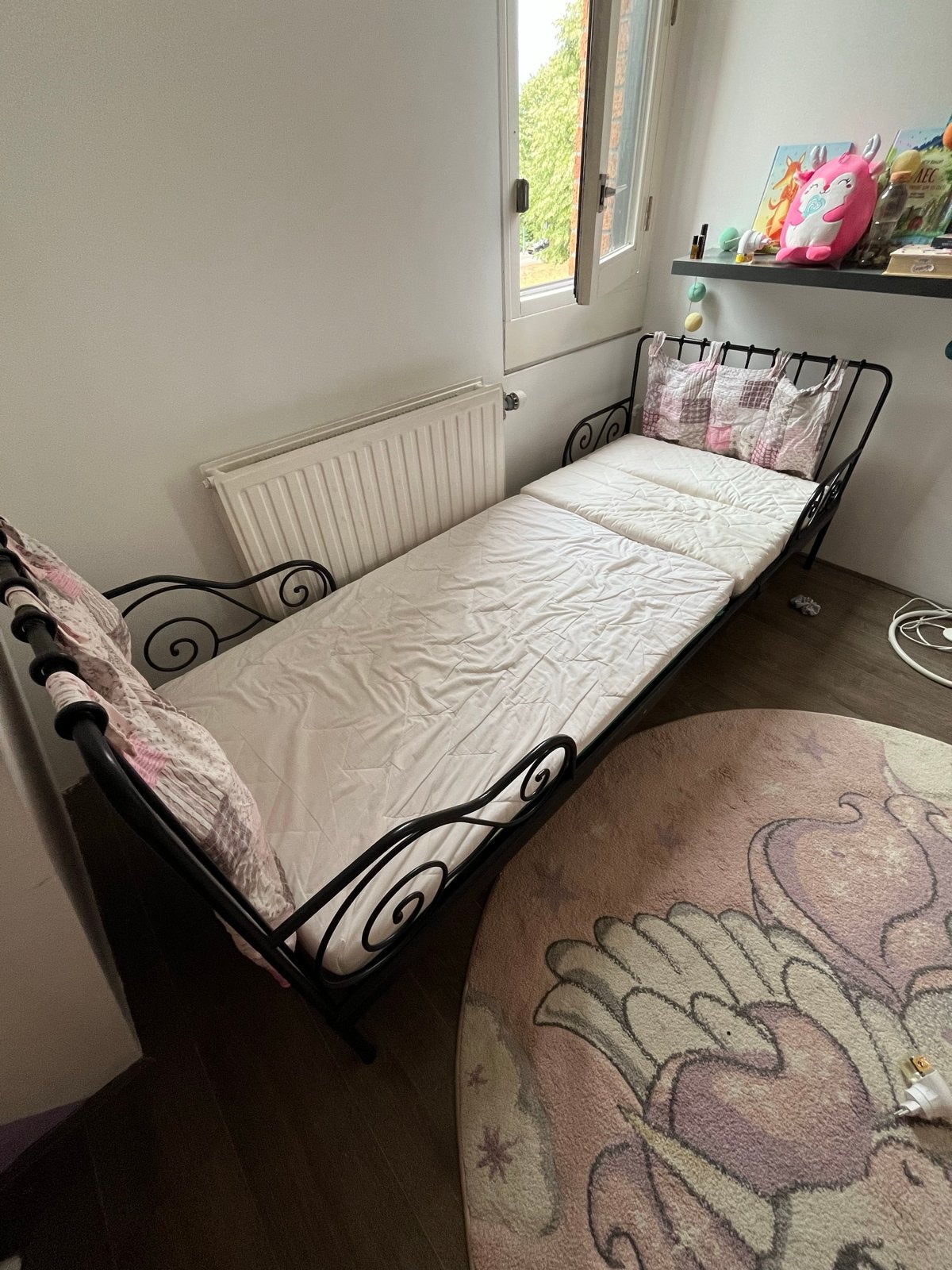 IKEA MINNEN meegroeibed wit met matras en lattenbodem, Ophalen, Gebruikt, 70 tot 85 cm, Lattenbodem