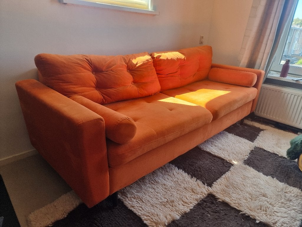 3 zitsslaapbank aldo velvet van naduvi, Ophalen, Gebruikt, Tweepersoons, Oranje