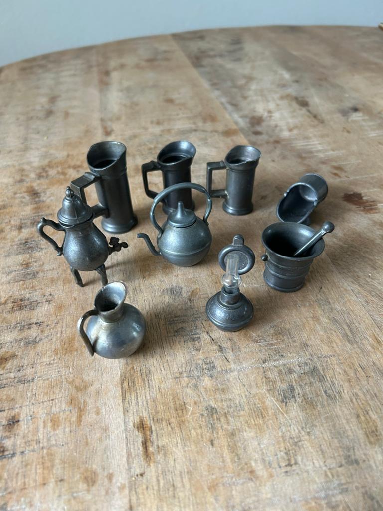 Miniatuur tinnen servies set - 8 stuks, Ophalen of Verzenden