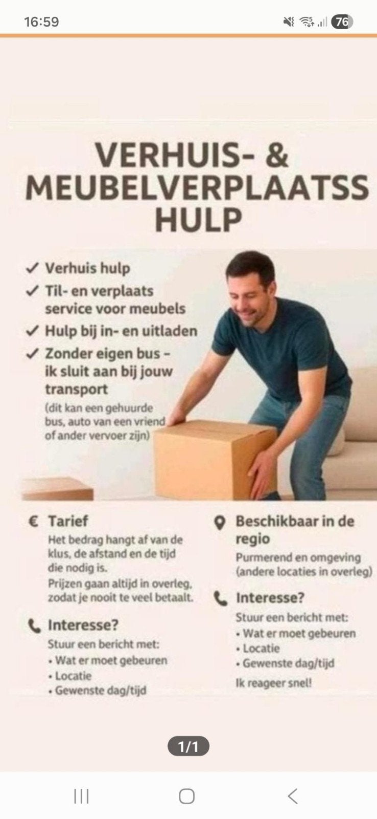Verhuis hulp aangeboden, Ophalen of Verzenden