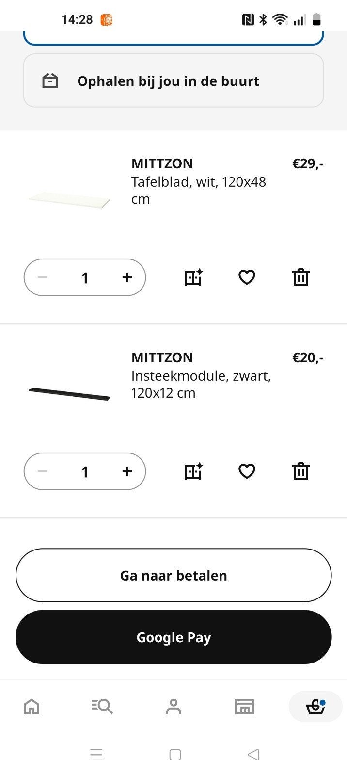 IKEA Mittzon bureaublad wit 120 cm met insteekmodule zwart, Ophalen of Verzenden, Zo goed als nieuw