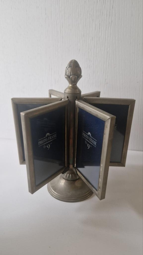 Vintage fotolijstjes carrousel - draaiende fotohouder, Minder dan 50 cm, Gebruikt, Metaal of Aluminium, Ophalen of Verzenden