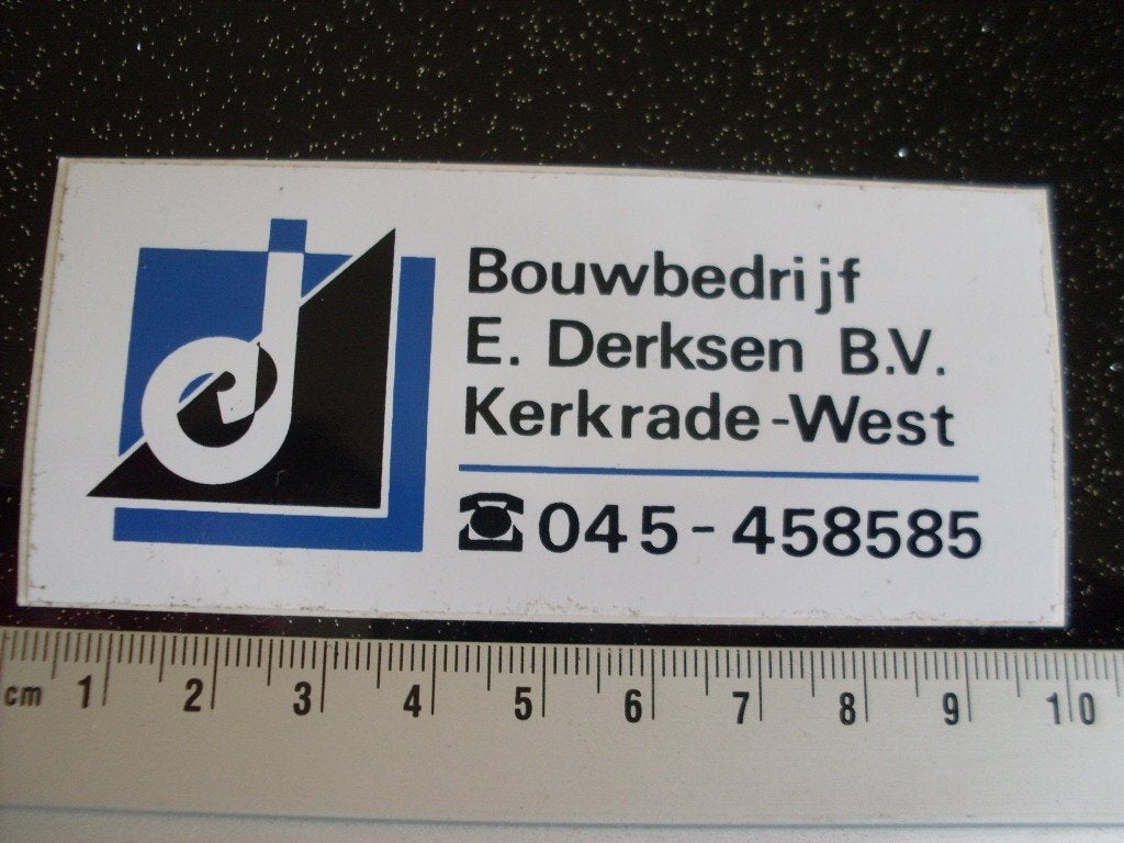 sticker bouwbedrijf E. Derksen kerkrade logo, Verzamelen, Verzenden, Zo goed als nieuw, Bedrijf of Vereniging