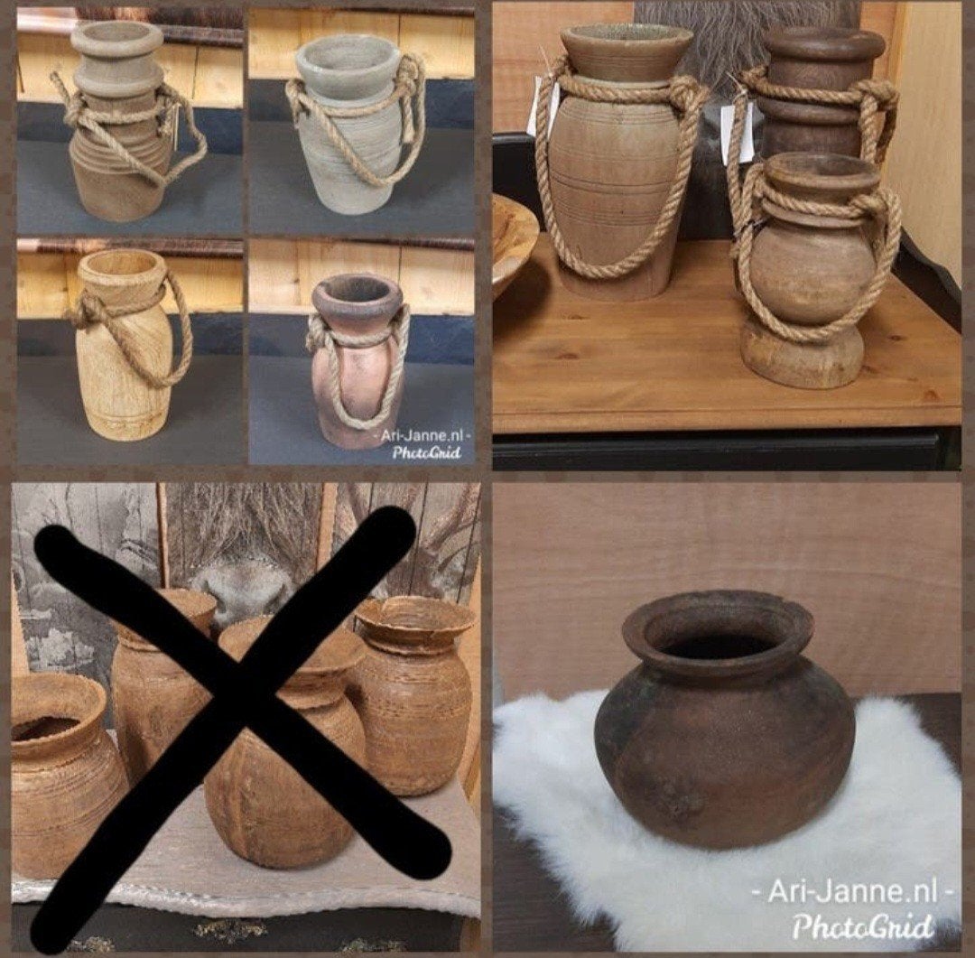 Stoere, landelijke potten, kruiken, vazen, decoratie, Hout, Meerkleurig, Nieuw, Ophalen of Verzenden