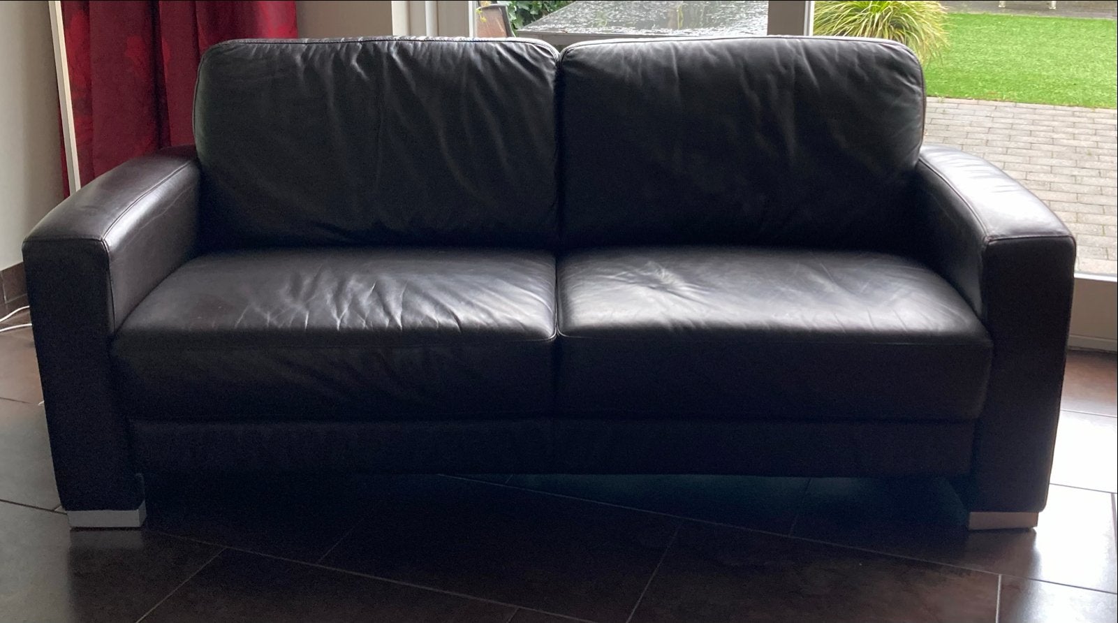 Comfortabele donkerbruine 2,5-zitsbank (3 persoons), Huis en Inrichting, Banken | Bankstellen, Ophalen, Gebruikt, 150 tot 200 cm