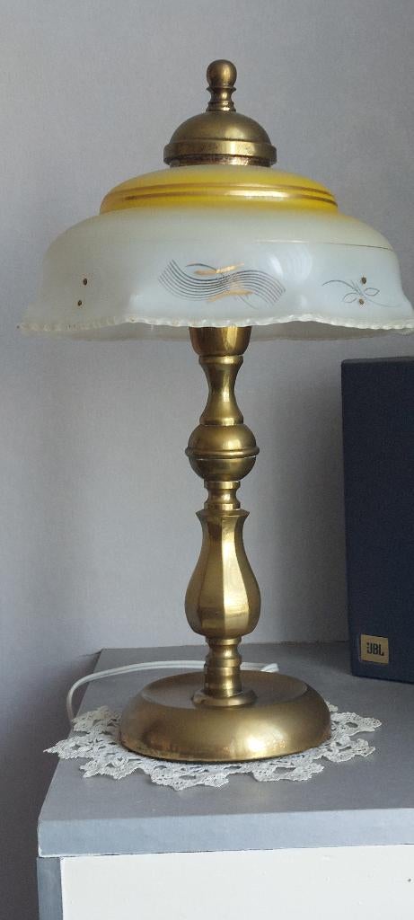 schemerlamp tafel brons, Antiek, Gebruikt, Ophalen of Verzenden, Glas