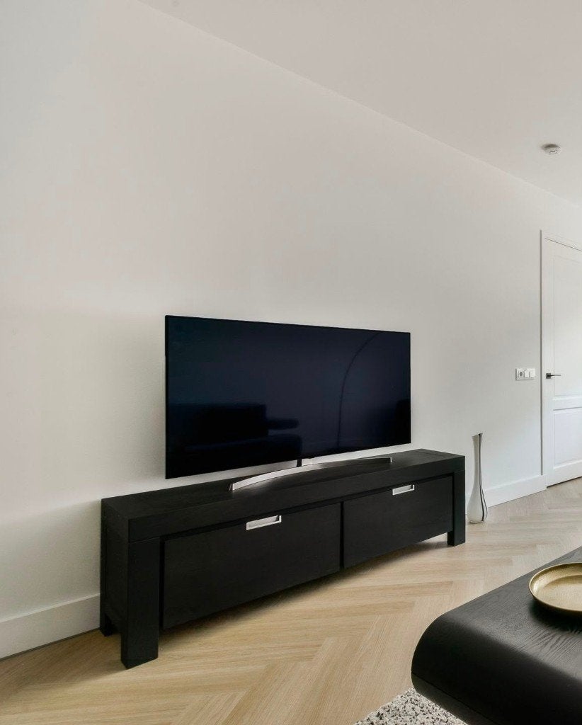 Modern zwart tv-meubel met opbergruimte 160 x 45 cm, Ophalen, 150 tot 200 cm, Zo goed als nieuw, Minder dan 100 cm