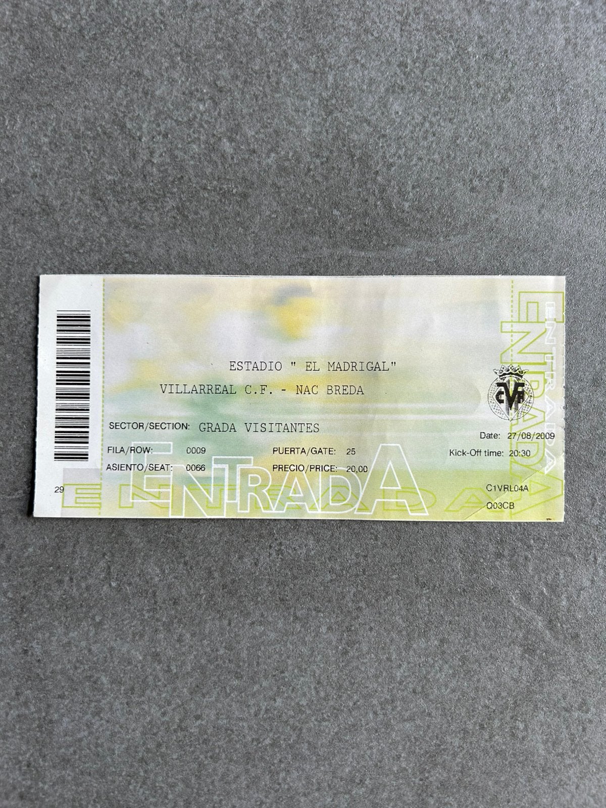 Villarreal - NAC ticket, Verzamelen, Sportartikelen en Voetbal, Ophalen of Verzenden, Zo goed als nieuw, NAC Breda, Overige typen