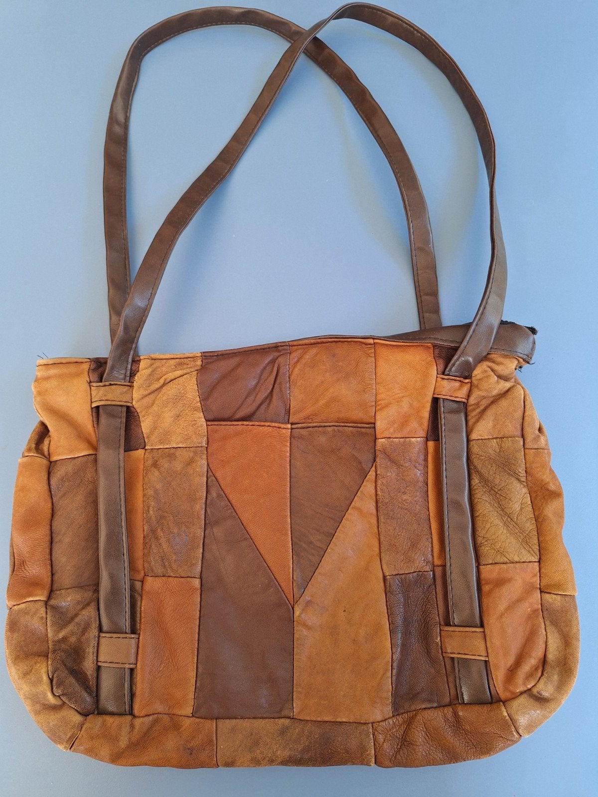 Vintage Leren Handtas - Zacht Patchwork Leer, Ophalen of Verzenden, Handtas