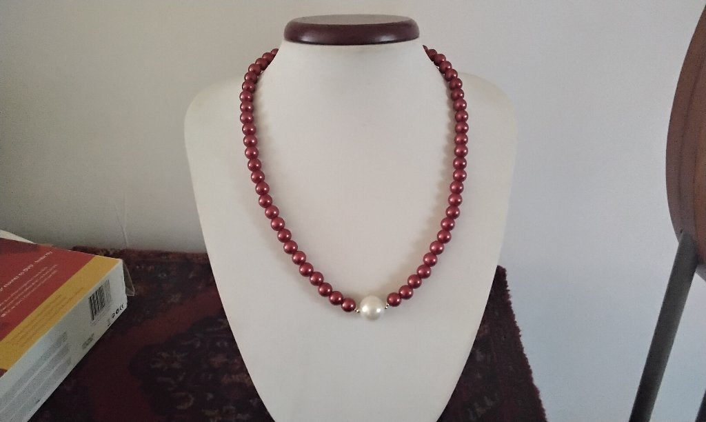 Rode Parelketting Witte Parel Gouden Slot Verguld, Ophalen, Nieuw, Rood, Overige materialen