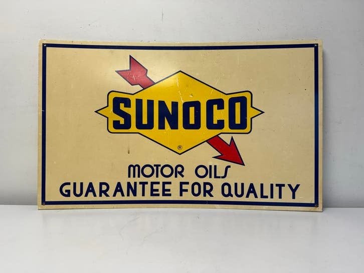 Vintage Sunoco Motor Oils Reclamebord - Emaille Look, Verzamelen, Merken en Reclamevoorwerpen, Ophalen, Reclamebord, Gebruikt