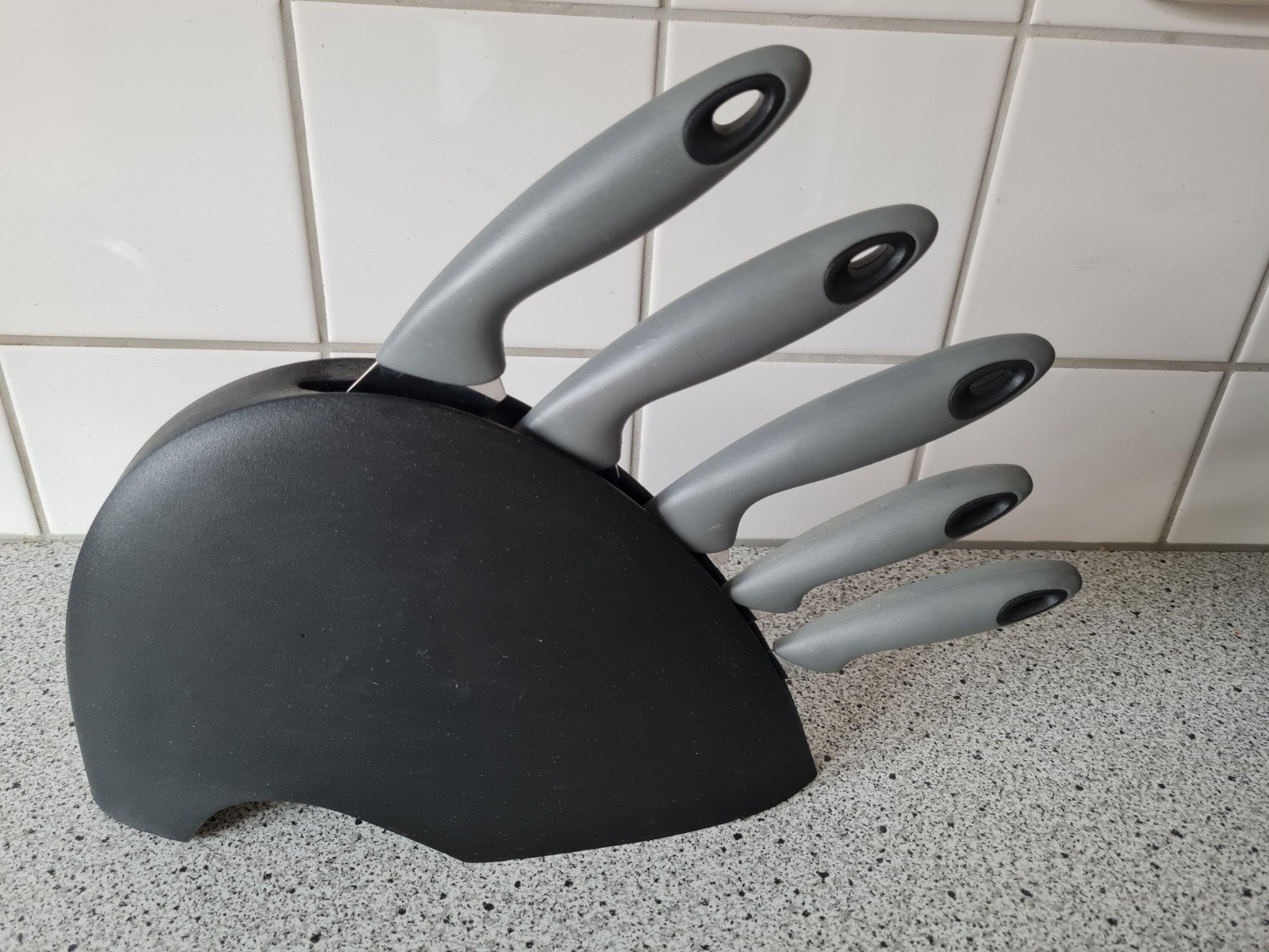 Messenblok met 5 messen - Grijs/Zwart, Ophalen, Overige typen, Zo goed als nieuw, Metaal
