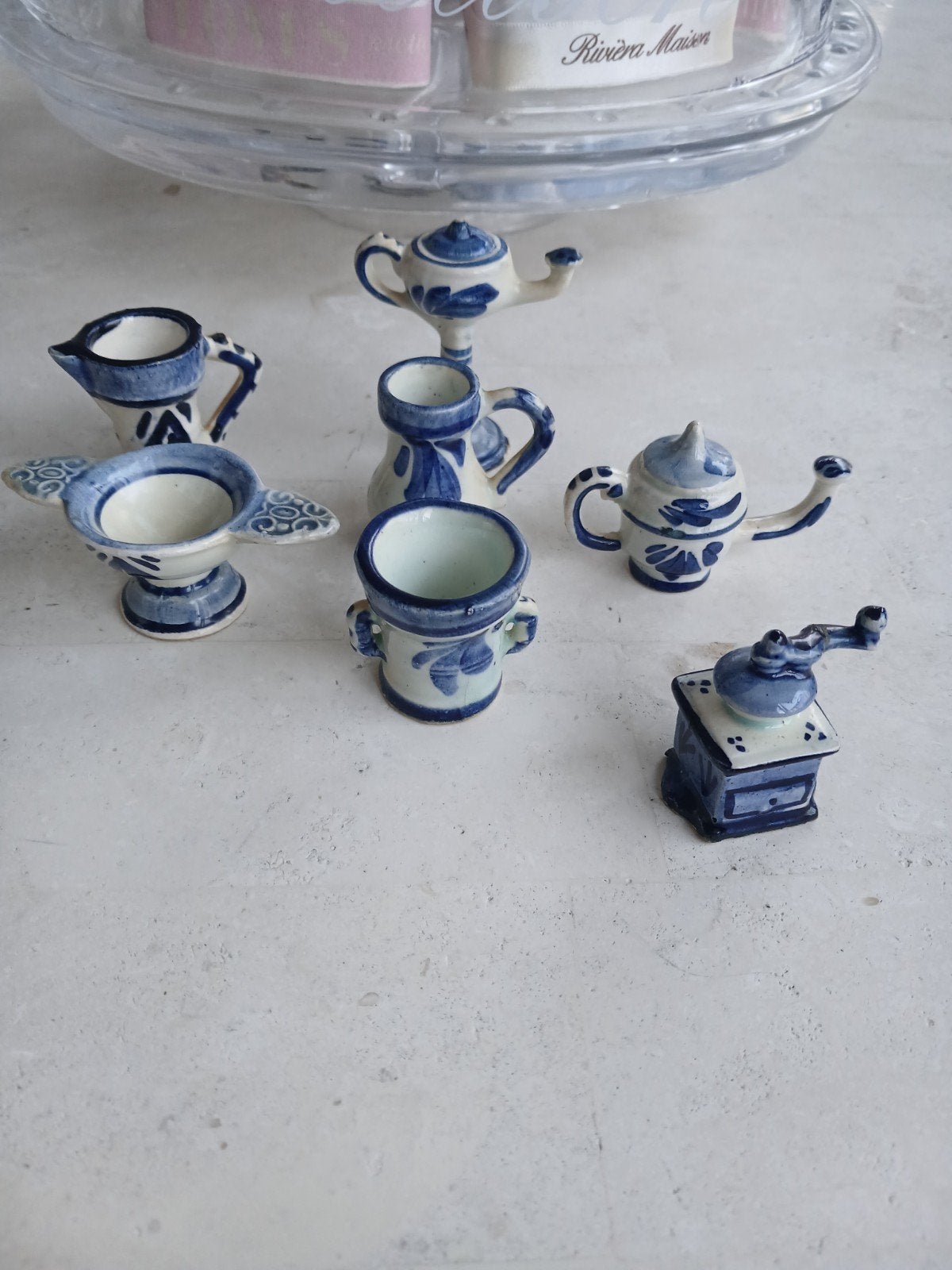 set 7 Blauw/wit miniatuurtjes, Ophalen of Verzenden, Gebruikt, Overige typen
