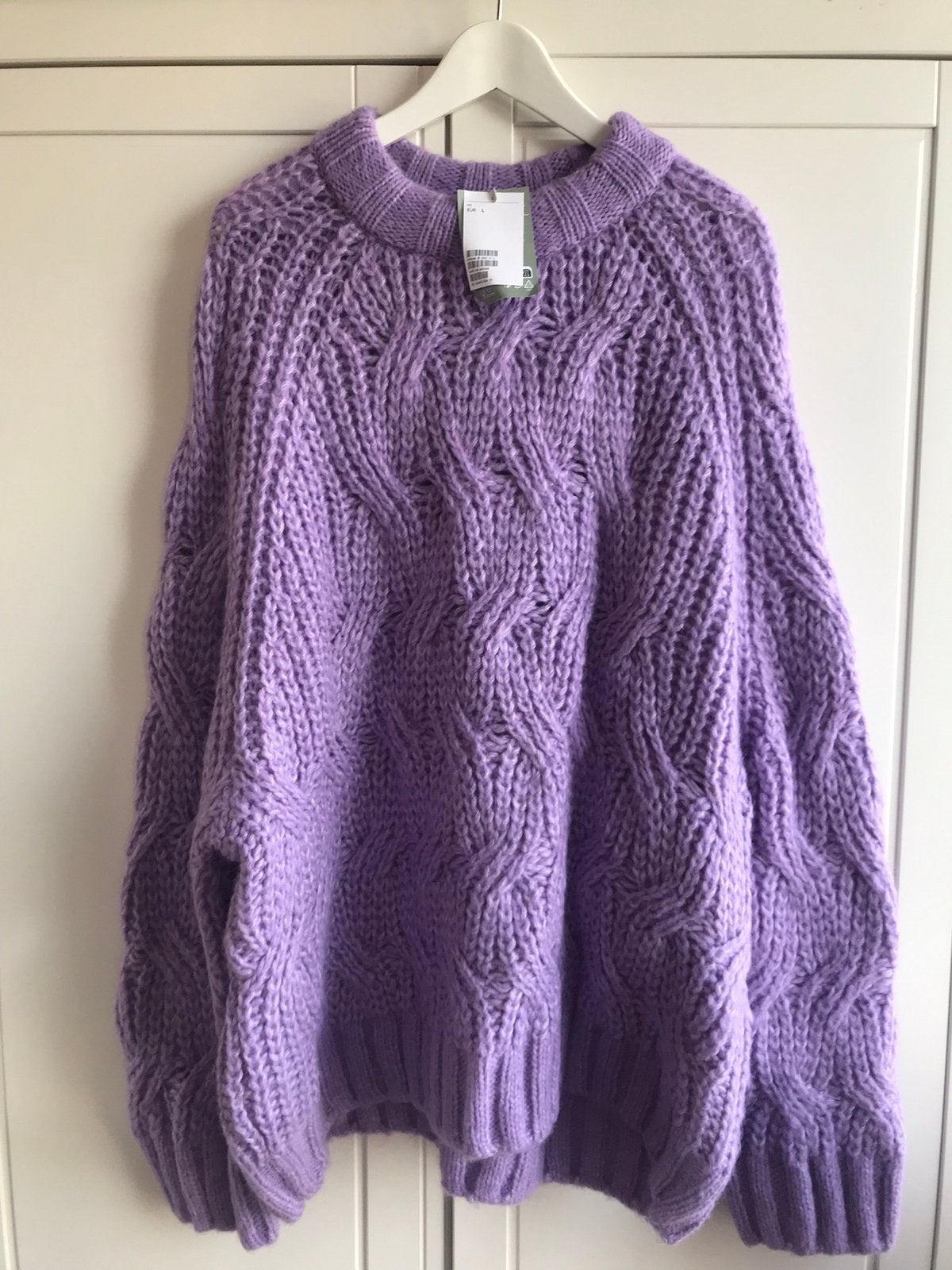 ✨💜Trui H&M kabeltrui wol paars lila paars nieuw L, Ophalen of Verzenden, Nieuw, Paars