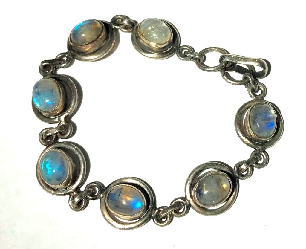 Prachtige 925 zilver zilveren armband met 7 x maansteen, Ophalen, Zilver, Armband, Met edelsteen