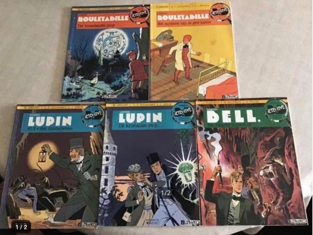 7 diverse detectivestrips (Lupin,Maigret, Meerdere stripboeken, Ophalen of Verzenden, Gelezen