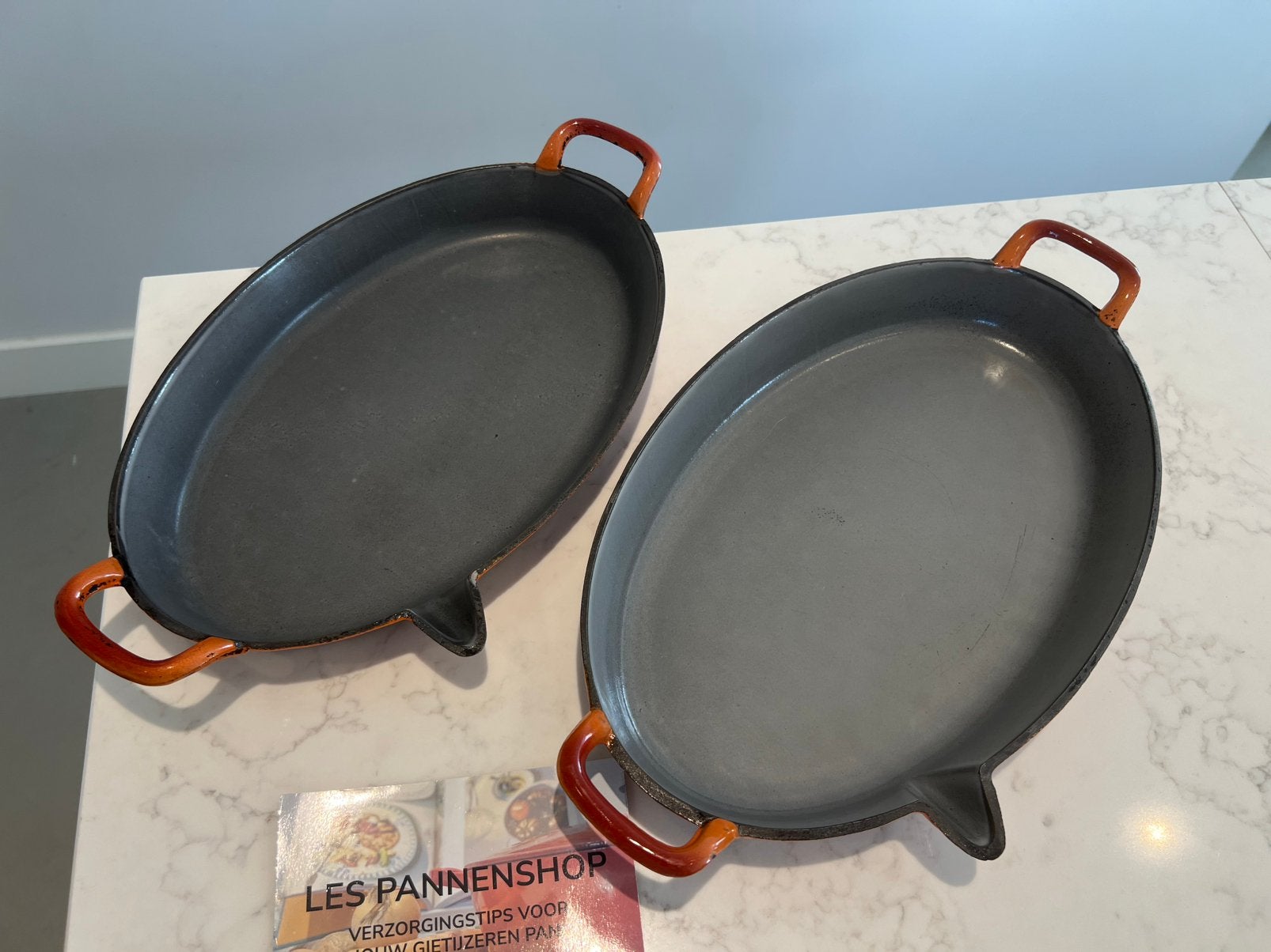 DRU gietijzeren ovenschalen / spekpannen set 33 & 36, Gebruikt, Gietijzer, DRU, Overige typen
