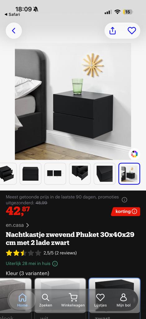 2 zwevende nachtkastjes met lades, Ophalen, Gebruikt, Minder dan 45 cm, Minder dan 55 cm