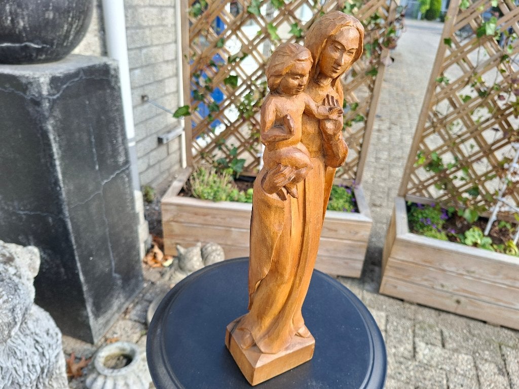 antiek oud beeld maria met kindje jezus, Antiek en Kunst, Ophalen of Verzenden