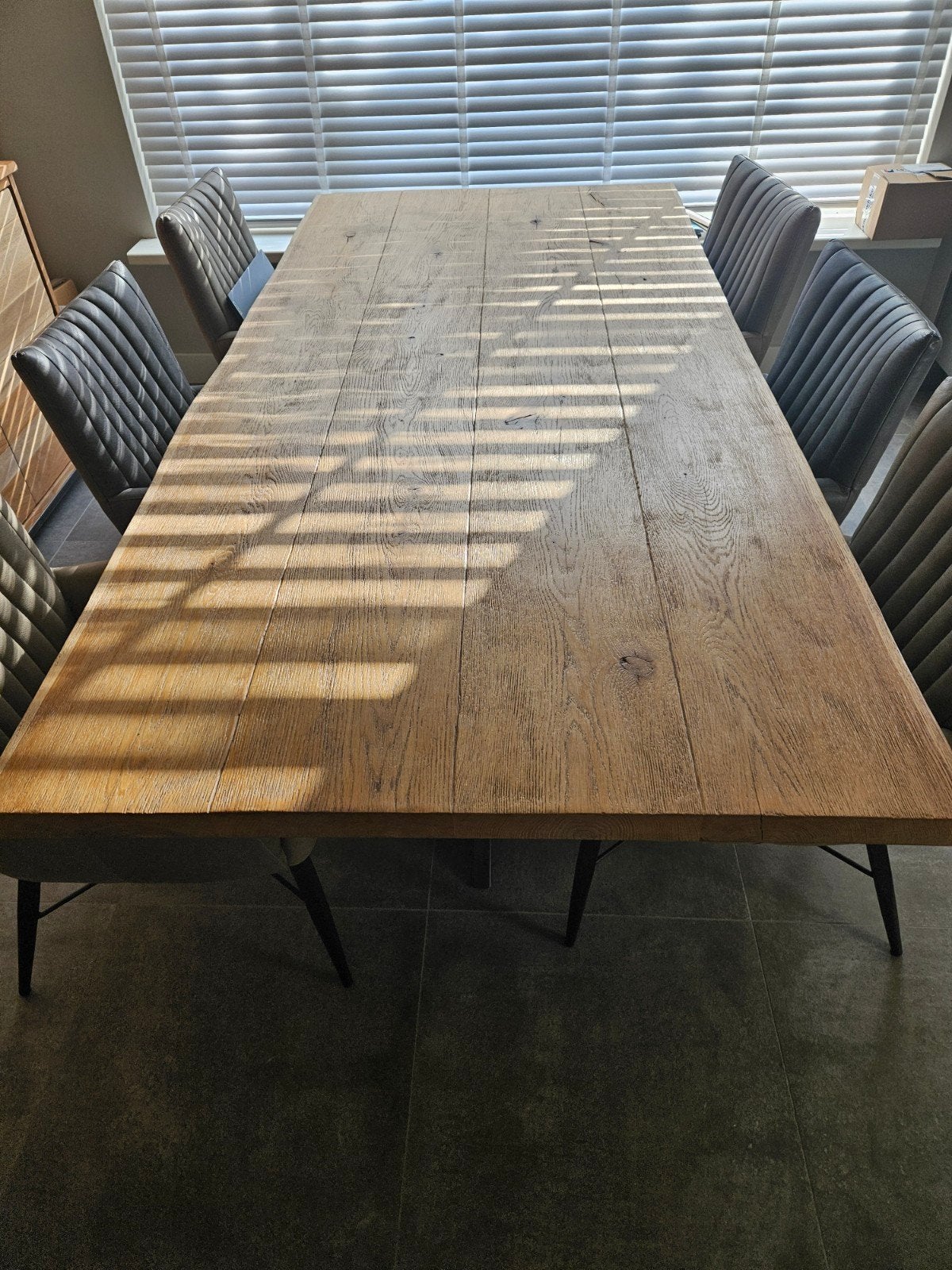 Massief Eiken Tafelblad 220x105x4.5 cm (zonder poten), Ophalen, 100 tot 150 cm, Rustiek, Eikenhout