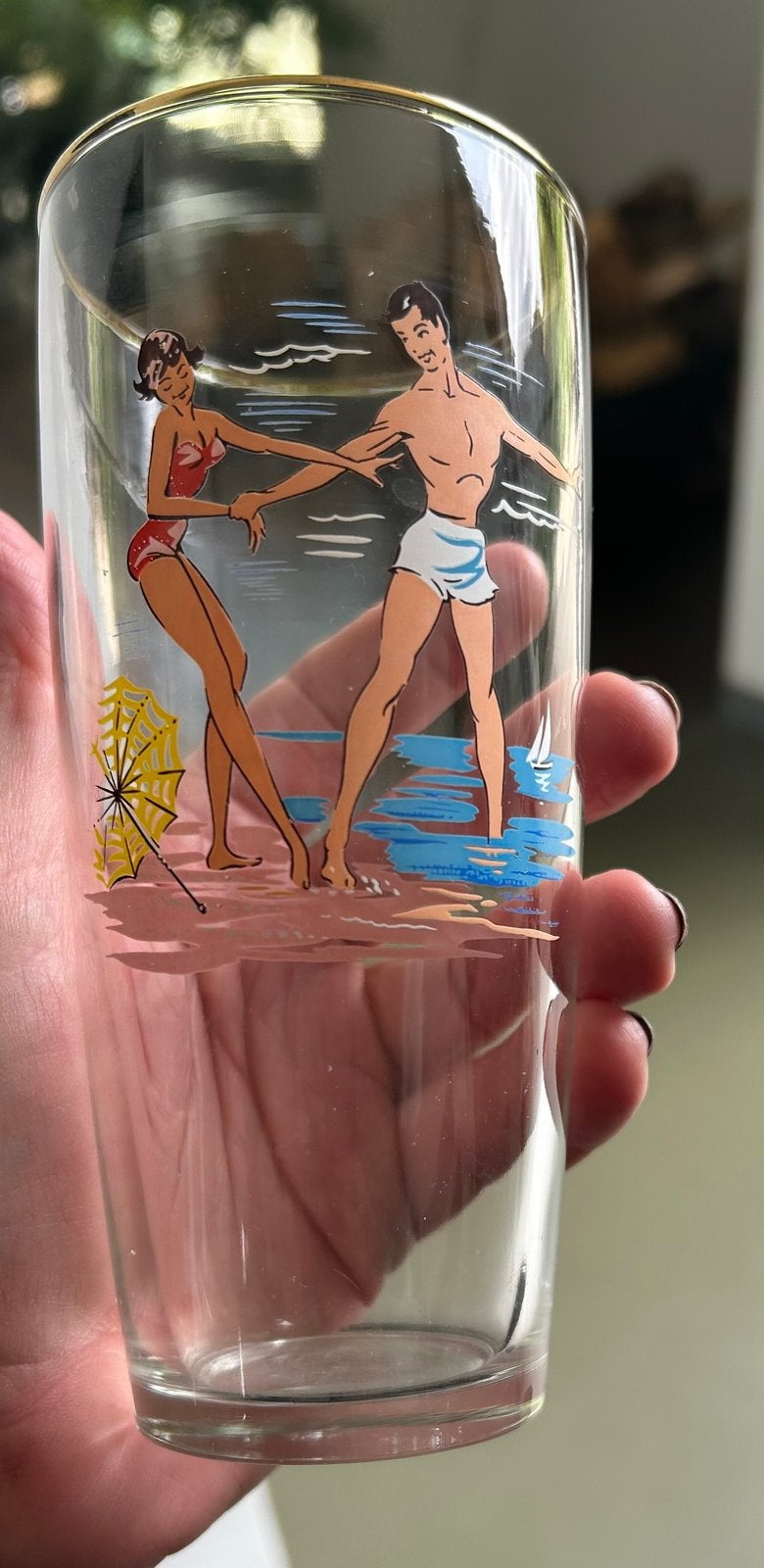 Vintage Retro Sixties glas dansend paar, Ophalen of Verzenden, Gebruikt, Bierglas