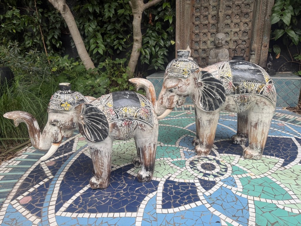 Olifant beeld houtsnijwerk Bali Indonesie handwerk Boho xxl, Verzamelen, Beelden en Beeldjes, Ophalen of Verzenden, Nieuw, Dier
