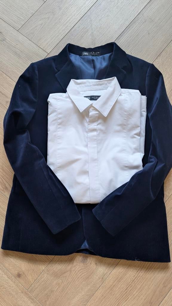 Zara fluwelen jasje marineblauw met overhemd, Ophalen of Verzenden, Zo goed als nieuw, Jongen, Overhemd of Blouse