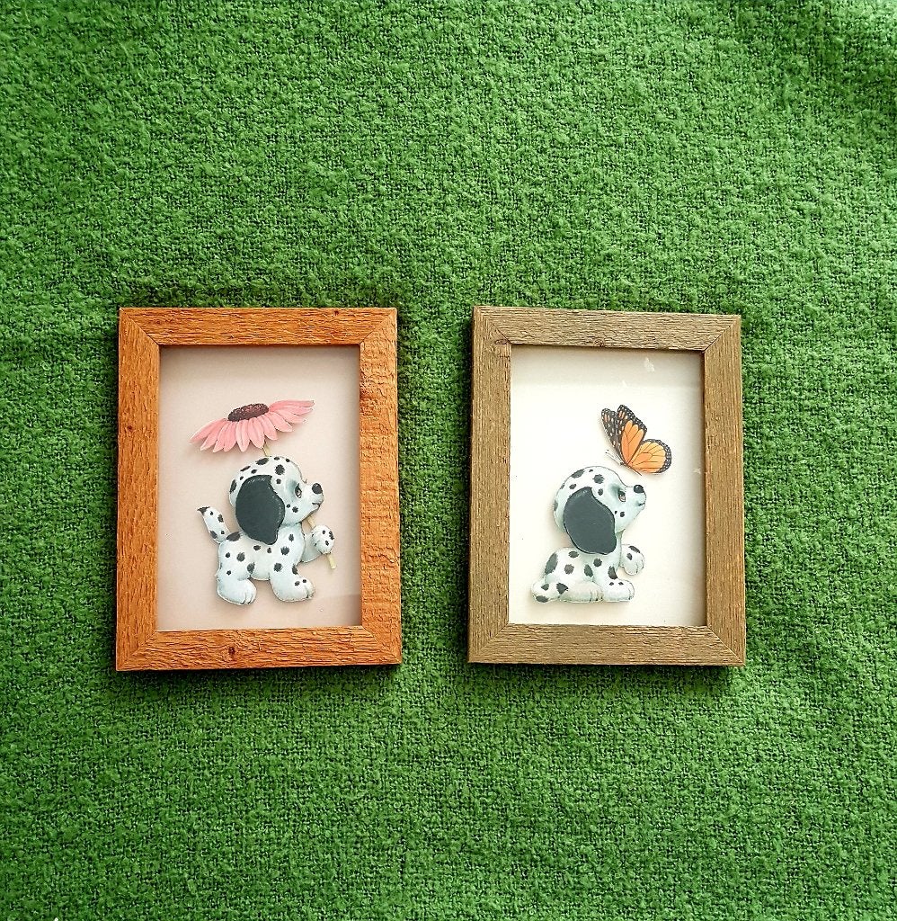 Muurdecoratie 3D - Papertool Dalmatiër pups 16,5 x 21,5 cm, Handgemaakt, Wandhanger, Ophalen of Verzenden, Zo goed als nieuw