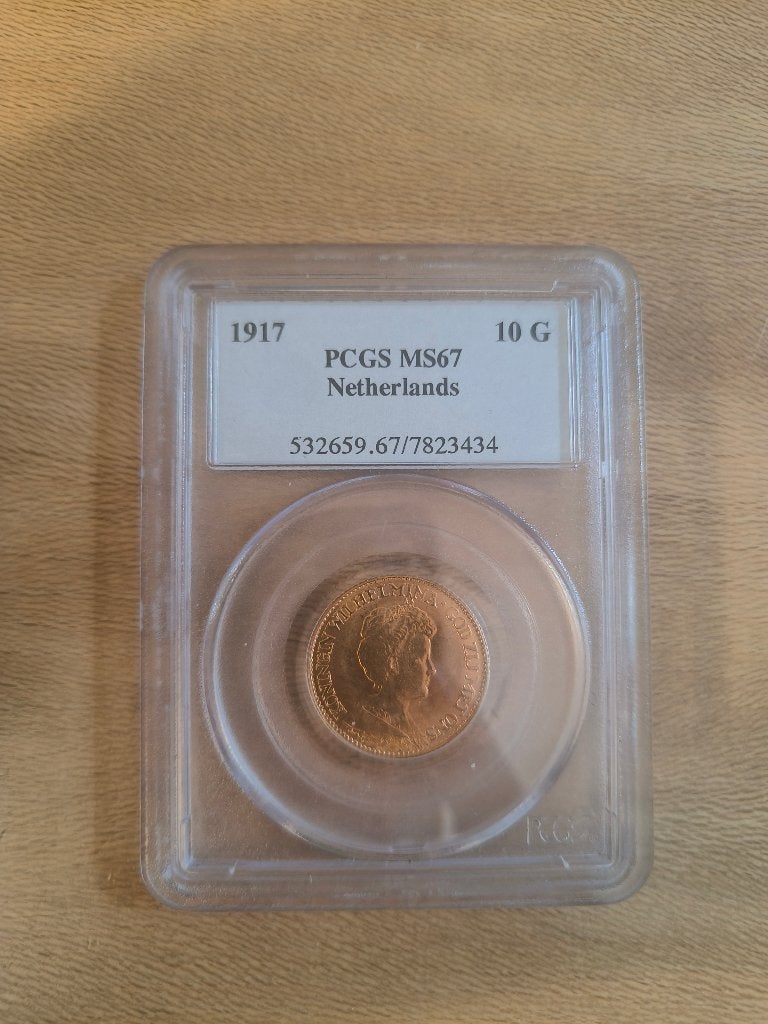 Gouden Tientje 1917 MS67 PCGS, Koningin Wilhelmina, Losse munt, 10 gulden, Goud
