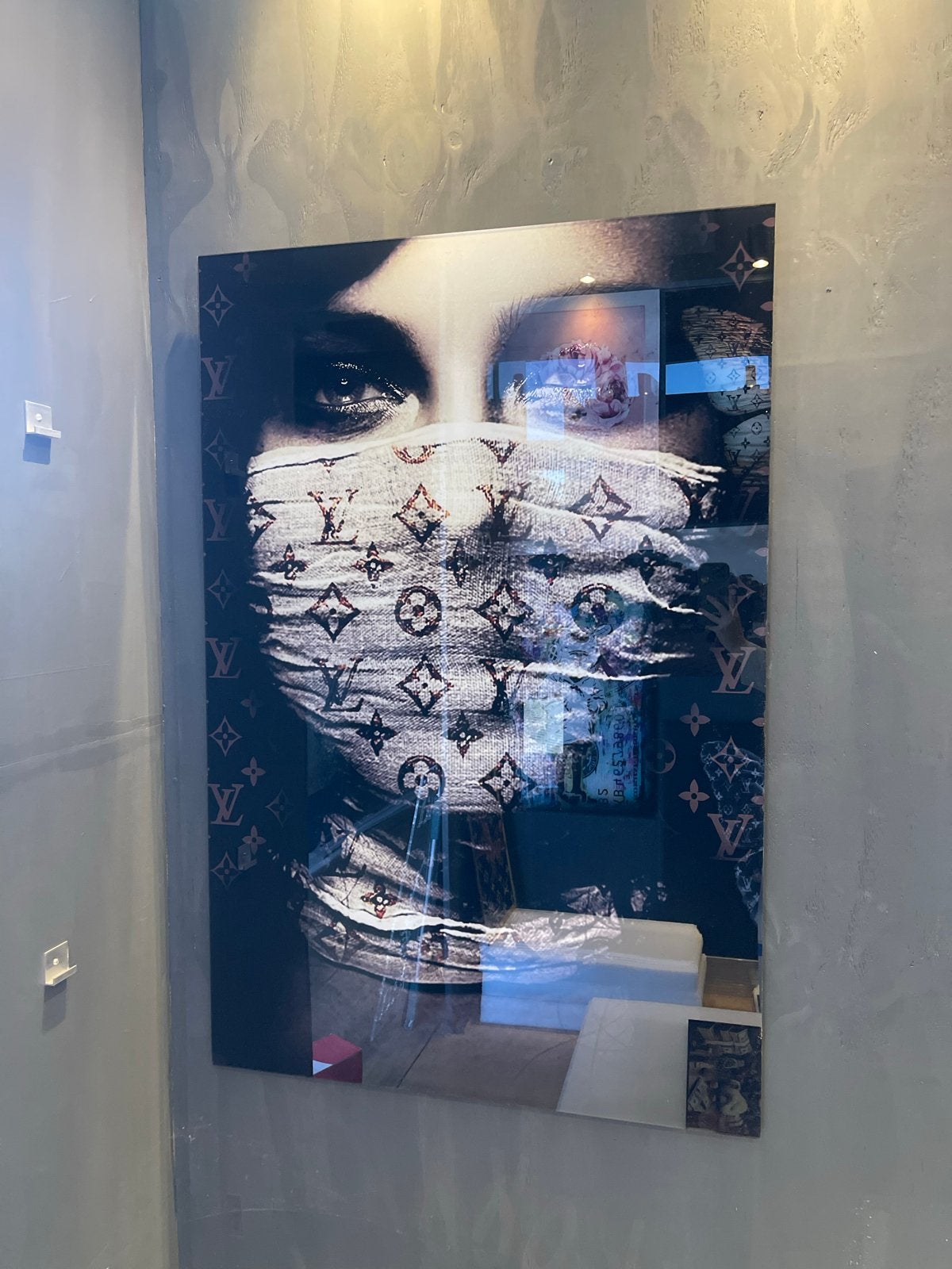 Modern Plexiglas Kunstwerk: Vrouw met Masker 120x80cm, Antiek en Kunst, Kunststof, Print, Portret, Ophalen