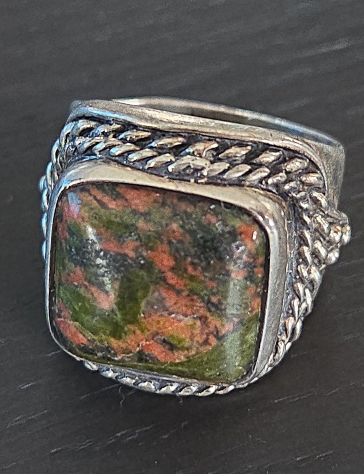 vintage handgemaakte zilveren ring Unakiet steen, Gebruikt, Ophalen of Verzenden, X, Dame