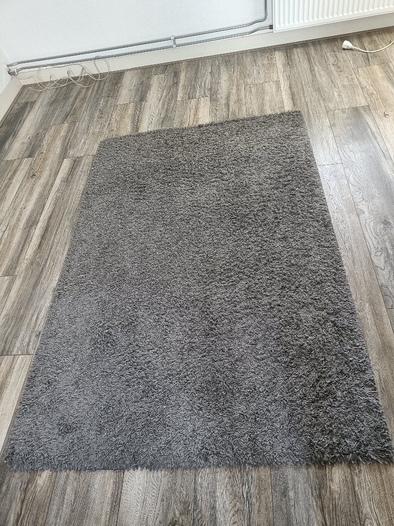 Grijs Ikea Hampen vloerkleed 133x195 - Hoogpolig, Ophalen, Gebruikt, 150 tot 200 cm, 200 cm of meer
