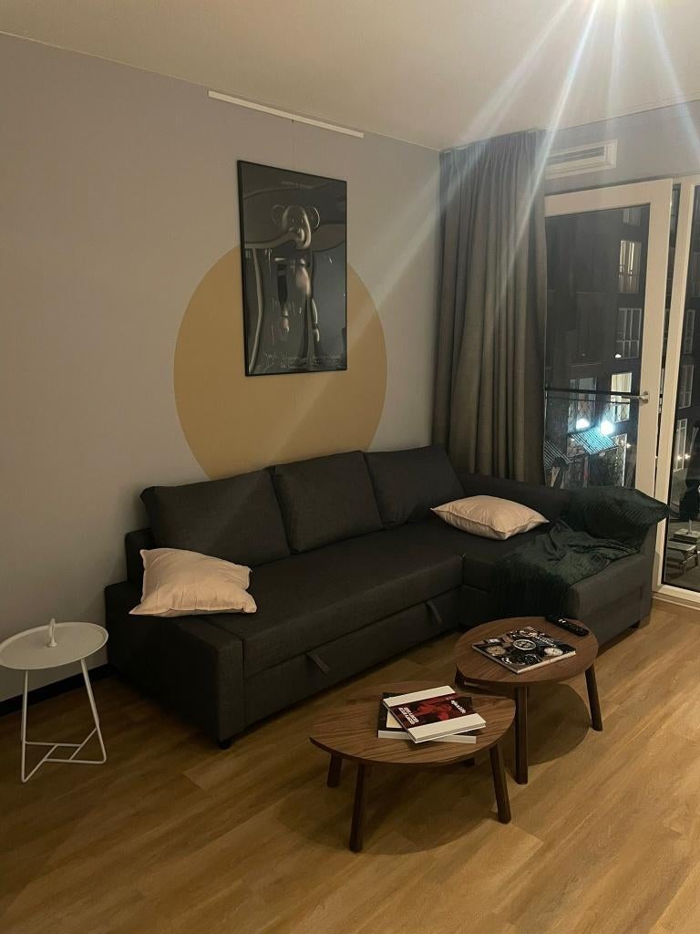 IKEA Friheten slaapbank met opbergruimte, zo goed als nieuw, Ophalen, 125 tot 150 cm, Hoekbank, Driepersoons