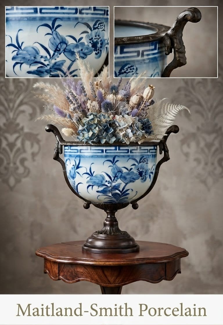 Luxe Maitland-Smith Chinoiserie Bloempot/Schaal –Porselein, Ophalen of Verzenden